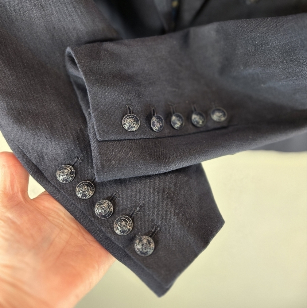 Elie Tahari Womens Linen Blend Crop Blazer Sz 8 Crest Buttons Open Front Lined - Picture 8 of 15